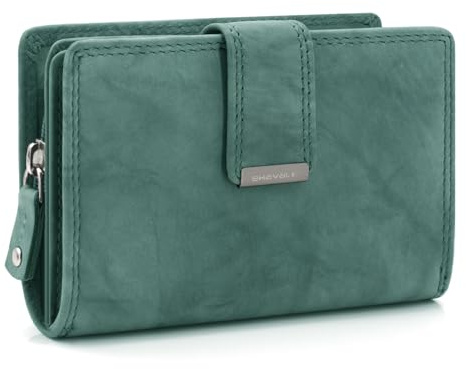 ekavale Damen Geldbörse aus weichem Leder mit RFID-Schutz - Damen-Portemonnaie (Antik-Seegrün)
