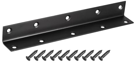 TA-VIGOR Heavy Duty L Brackets, 25x25x200mm Black Stainless Steel Corner Braces, 90 Degree Brackets with Screws, Metal Support Bracket Plates for Shelves Furniture 2 Pcs