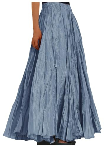 Jupe Plissée Longue Femme Taille Élastique- Jupe Boheme Fluide Couleur Unie Évasé Coupe Ample Décontracté Chic Et Élégants Swing Basique Confortable Doux De Tous Les Jours Sortir Skirts