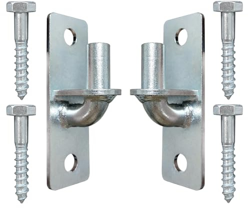 QMARK Chain Link Fence Gate Hinges, Wall Mount, 5/8 Inch Pin, Galvanized Steel, 2 Pack with Screws
