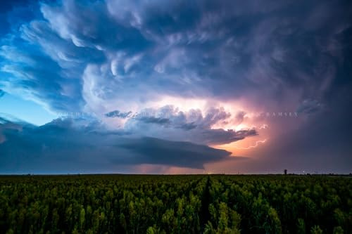 Storm Photography Print (Not Framed) Picture of Supercell Thunderstorm Illuminated by Lightning Over Field at Dusk on Spring Evening in Nebraska Great Plains Wall Art Nature Decor (32 x 48)