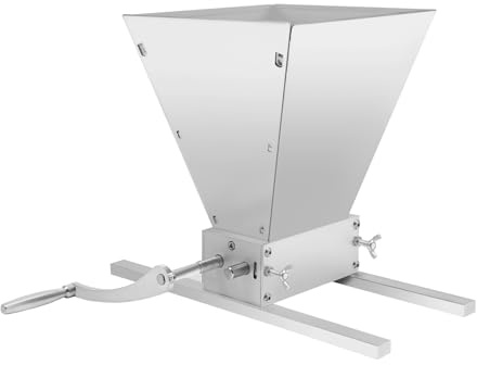 2 Roller Manual Grain Mill, Barley Grinder with Hopper, Multifunction Crusher Geared Roller Mill,0-2.5mm Adjustable Distance Between Rollers,Barley Grinder Malt Crusher w/Hopper
