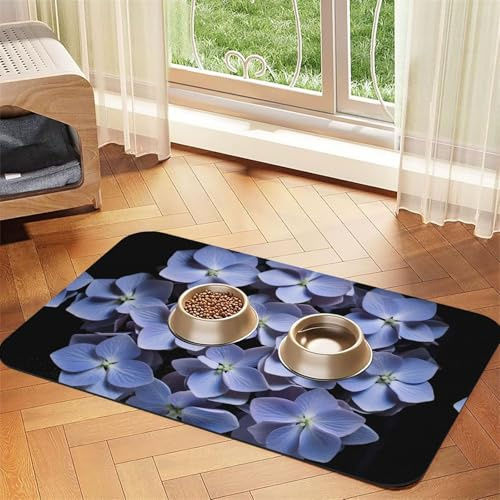 WZYCWB Sets de table absorbants pour animaux de compagnie imprimés hortensia mauve 40 x 60 cm – Tapis antidérapant pour nourriture et bol d'eau pour chiens et chats