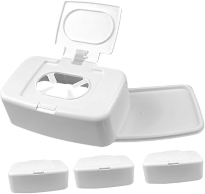 Healifty Dispensador Portátil de Toallitas Húmedas y Tapa Paquete de 4 Unidades Blanco de Plástico Pp Base Antideslizante Adecuado para Habitación de Ñiño y Uso Interior