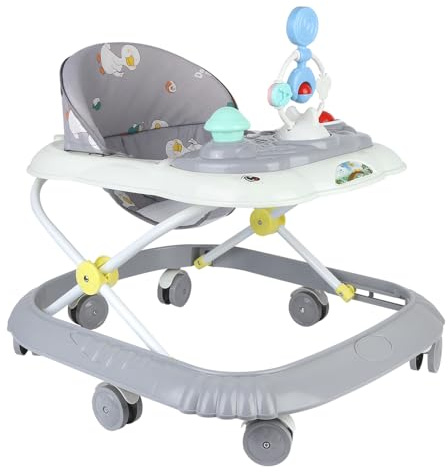 Lauflernhilfe für Babys, Jungen, Mädchen, mitwachsend, Lauflernhilfe für Babys, faltbar, mit 4 verstellbaren Höhen, Musik + abnehmbares Tablett, Kleinkinder ab 6 Monaten, Grau