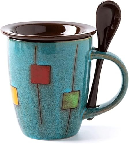 Tazza in Ceramica con Coperchio e Cucchiaio Motivo Home Office Tazza da tè Tazza da caffè Personalizzata Tazza da Latte Multicolore Tazze da 350 ml (1)