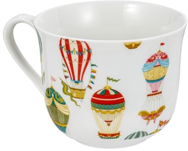 Baroni Home Tazza in Porcellana Decorata, Fantasia Mongolfiere, Tazza Colazione Tisana, Cucina, 14X11X10 cm