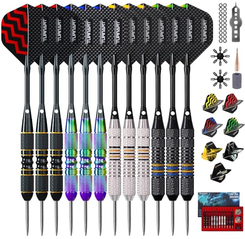 Turnart Darts Metal Tip Set - Steel Tip Darts Darts Set Professional Metal Darts 12 pcs 22/24 Grams Pro Dart Set with Stylish Case Aluminum Shafts Extra 9 Flights