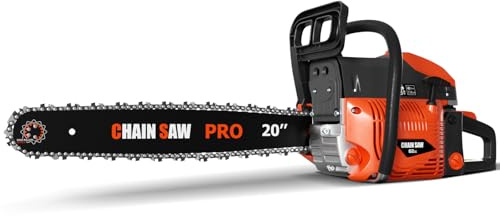 20 Inch Gas Chainsaw, 62CC Professional Chainsaw with 2-Stroke Engine, Ergonomic Non-Slip Handle & Dual Fuel Tanks for Wood Cutting, Tree Trimming, Land Clearing
