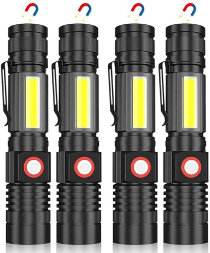 Karrong Lampe de poche LED rechargeable avec aimant COB - Lumière latérale zoomable - Extrêmement lumineuse - 3000 lumens - USB - Fonctionne avec piles - Étanche - 4 modes pour l'extérieur, la