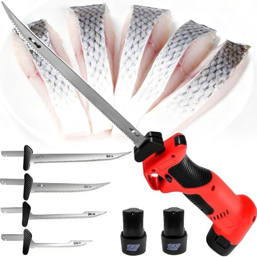 smafoseedding Cuchillo Eléctrico De Filetear Fisherman Mejorado - Sierra Eléctrica Inalámbrica para Filetear Pescado, Carne Y Huesos Pequeños, para Uso Comercial/Doméstico, con 4 Hojas