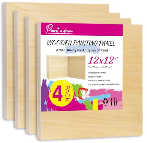 4-Pack 30x30cm Basswood Pouring Panel 3/4'' Deep Cradle for Acrylic | Warp resistant, Acid-Free, DIY Wood Art Panel for Oil Painting, Art Supplies Resin Trays for mixed media & art school
