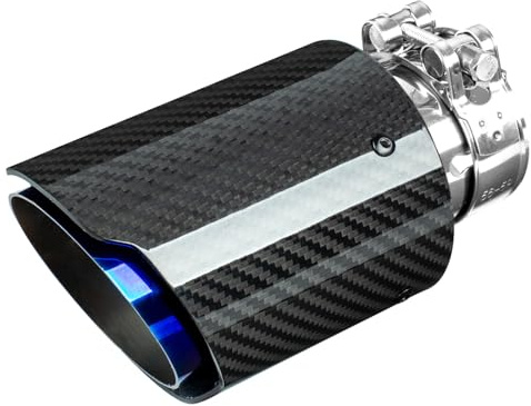 Catekro 54mm Terminale Scarico Auto Universale, Uscita Scarico in Acciaio Inox 304 & Fibra di Carbonio Tubo Terminale Marmitta Sportivo Fissare con Bulloni Chiave Inclusa (Blu Nero)