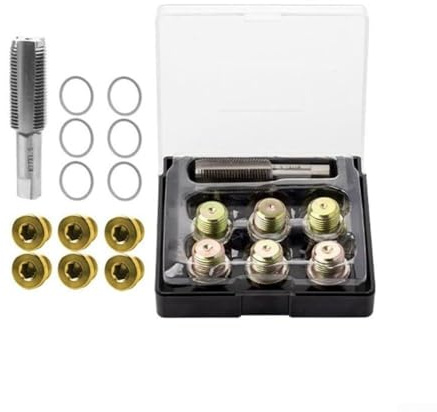 Kit di riparazione filettatura rubinetto scarico olio 13 pezzi per filettatura M13 – M20 x 1,5 mm – Inseguitore filettatura in acciaio inox e set rubinetto per coppa dell'olio motore, trasmissione