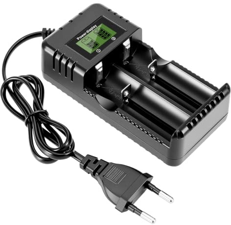 Akku Ladegerät Li-Ion-Akkuladegerät für 3,7 V 26650/18650/14500/16340/26650 | 2 Slot LCD Akkuladegerät Intelligente Schnellladung, Überlade- und Verpolungsschutz, Erhaltungsladung für schonendes Laden