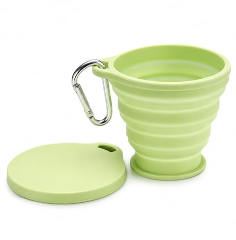 JOVYTH Vaso Plegable de Silicona, 180ml – Vaso Plegable de Silicona para Camping y Viajes, con Gancho (Verde)