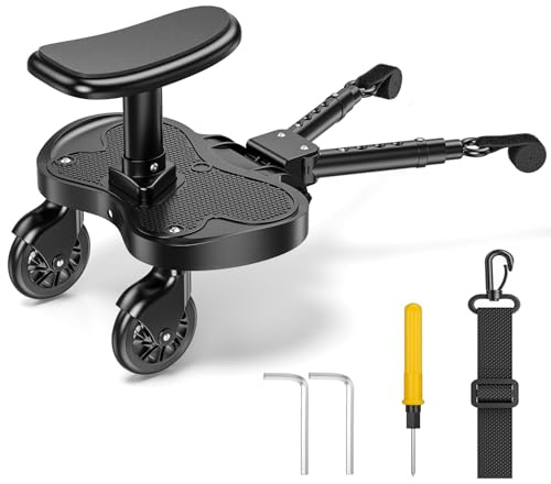 JoyCushy Buggy Board, Universal Buggy Board with Seat, Kiddy Board for Toddlers from 2-6 Years Load 25 Kg, Fits 99% of Prams