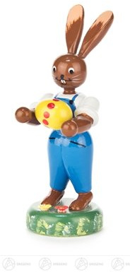 Rudolphs Schatzkiste Osterdekoration Hase mit Ei - Osterhasenfigur - Osterdeko – Osterhase – Osterfigur – Ostern & Frühjahr - Holzfigur – Handarbeit aus dem Erzgebirge – Höhe ca. 10,5 cm - NEU