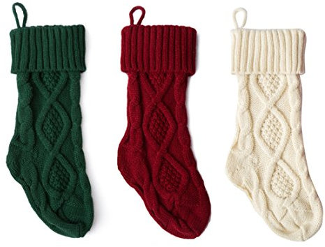 SAMGOO 3er Set Weihnachtsstrumpf Gestrickte Wolle Geschenktüte Hängende Strümpfe Weihnachtsdeko Weihnachtsschmuck Weihnachten 37CM (3er Set (rot, grün,weiß))
