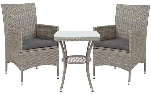 Outsunny 3PC en rotin Bistro Lot de 2 Fauteuil Table Basse en Verre en Osier Tissage Meubles pour Le Jardin extérieur Balcon terrasse