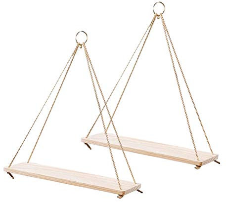 OUNONA 2?Holz Seil Zum Aufh?ngen Swing Wandboards Blumentopf Aufbewahrung Rack Home Wand-Dekoration (Kleine Gr??e)