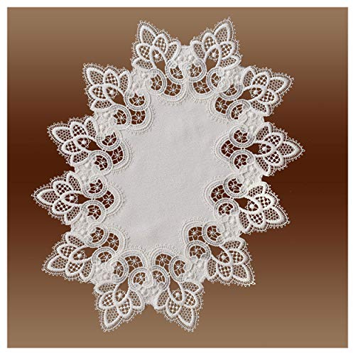 Feines Deckchen Jette Echte Vogtländische Spitze in natur - Luftspitzen-Rahmendeckchen oval 45 x 35 cm | Edle Tischdeko mit Ornament-Stickerei im klassischen Landhausstil für Tische und Kommoden