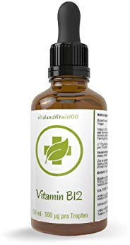 Aktives Vitamin B12 flüssig - 50 ml - aus Methyl- & Adenosylcobalamin - OHNE Alkohol - 100% vegan, natürlich - für Vegetarier geeignet - OHNE Hilfs- u. Zusatzstoffe