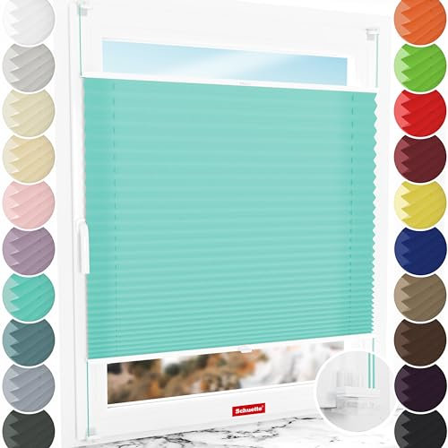 Schuette® Plissee ohne Bohren ● Premium Kollektion: Blue Ocean (Türkis) ● 80x80cm (Breite x Höhe) ● Suprafix Faltrollo Klemmfix 2.0 Rollo ● 60 Sekunden Plisseerollo Montage inkl. Video