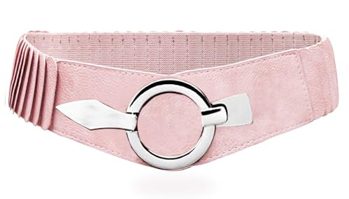 Glamexx24 Elastischer Damen Taillengürtel gürtel 6cm breiter Hüftgürtel mit silberner Ring (Rosa, Taillenweite 75cm-110cm)