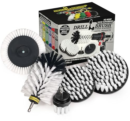 Drill Brush Power Scrubber by Useful Products - Drillbrush Automotive Kantenbürsten-Kit mit verlängertem langem Original-Aufsatz - langes Original-Bohrbürsten-Set weiß -
