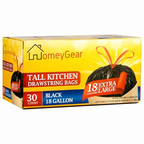 Fuerte grande 18 galones cordón bolsas de basura negro lata Liners cocina Bolsas de basura multiusos 30 CT mejor calidad hogar Bolsas de césped