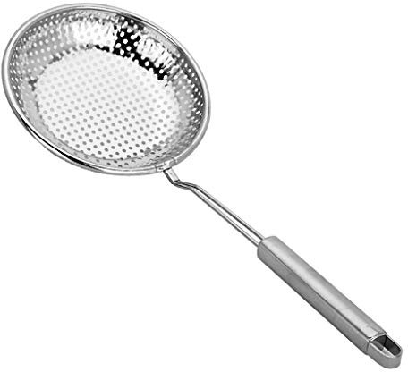 XXXXW Schaumlöffel Sieb Schöpfkelle Seiher Edelstahl Ablaufnetz mit Stahl Griff 16cm leicht zu verstauen Schaum Abseihlöffel