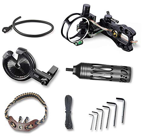 SHARROW Bogenschießen Zubehör Set Compoundbogen Upgrade Combo, Inklusive 5-pin Bogen Visier, Pfeilauflage, Bogen Stabilisator, Peep Sight, Bogenschlinge, D-Loop, Schraubenschlüssel (Schwarz)