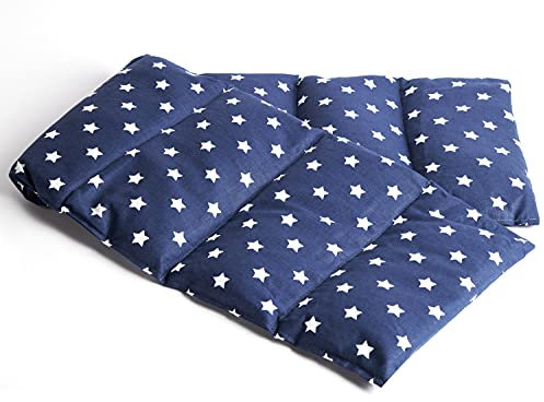 Bio-Dinkelkissen 75x20cm groß 8-Kammer, Sterne-blau - Wärmekissen Bio-Dinkel Körnerkissen
