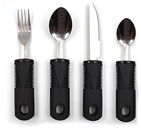 Healthman Easy Grip - Juego de cubiertos de 4 piezas con tenedor y cuchara, agarres adaptados para cubiertos, utensilios adaptativos para comer y beber para ancianos, discapacitados, artritis,