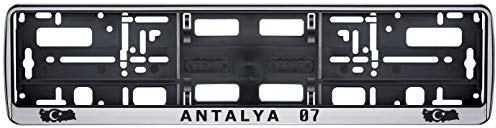 Auto Kennzeichenhalter in der Farbe Silber/Schwarz Nummernschildhalterung Auto, Nummernschildhalter Türkei Flagge 07 Antalya 2 Stück