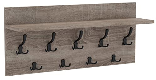 AKKE Wandhaken Garderobenhaken - Kleiderhaken Wandgarderobe Garderobenleiste Mit Ablage - Verti 80 Trüffel/Schwarz