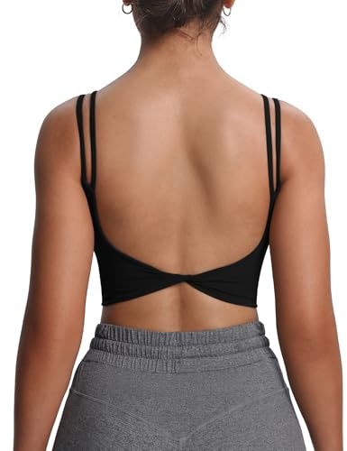 Aoxjox Women's Workout Sports Bras Fitness Yoga Crop Tank Metamorph Twist Back Cami (Black, Medium)