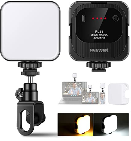 NEEWER Videokonferenz Licht, 3000mAh Akkus, 2500K-10000K CRI95+, USB Webcam LED Leuchte, Selfie Licht Clip-On Handy/Laptop/PC, Fotos/Zoom Meeting/Live Streaming/TikTok Beleuchtung, PL81
