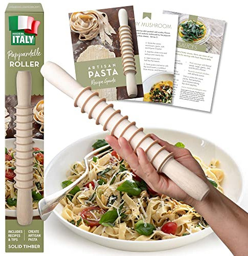 Wooden Pasta Maker with Rolling Pin - Pappardelle Pasta Recipes - Made in Italy