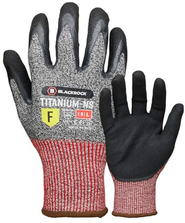 Blackrock Titanium Maximum Cut Resistant Level F Sandy Nitrile Oily Gripper Safety Work Gloves, Near Knife Proof, Whittling, for Men Women, Max Cut 5+, Metal - Size 9/Large