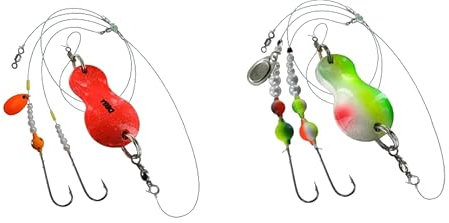 blntackle76 Set 2 Stück Buttlöffel von Jenzi Plattfisch Blinker montiert 60 Gramm Orange Glitzer 80 Gramm grün/weiß/rot und + gratis Petri Heil! Aufkleber