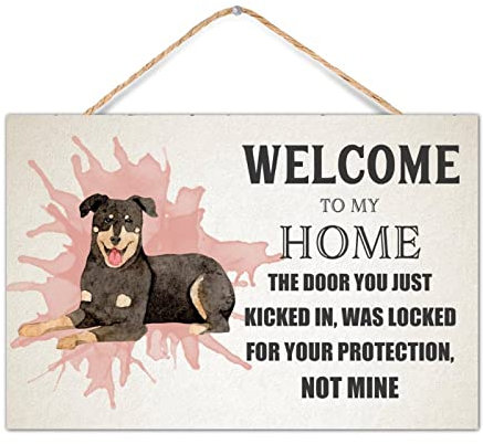 Hunde-Zitat Welcome to My Home Welcome Haustürschild Hund Vater Geschenk für Männer, Veranda, Wanddekoration, rustikaler Türaufhänger, 30,5 x 20,3 cm