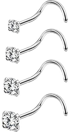 6ixGosh 4-6pcs 20g Nose Rings Studs Surgical Steel Nose Rings CZ L Shaped Corkscrew Nose Ring Studs for Women Men Small Cute Silver Rose Gold Black Nose Rings Stud Nostril Piercing jewelry