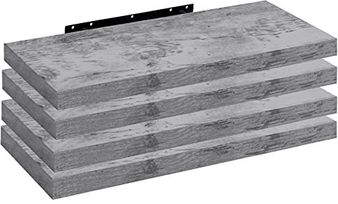 WOLTU 4X Wandregal Wandboard Bücherregal Regale für Deko Wandablagen aus MDF Holz, 4er Set Hängeregal Grau Eiche, 80x22,9x3,8cm RG9318grei-4