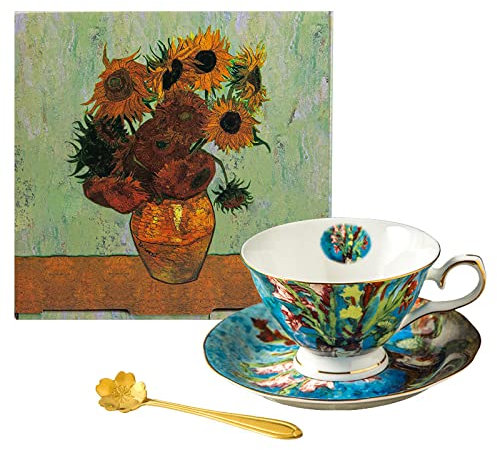 DECRZPB Ceramic Coffee Tea Cup and Saucer Set Gladiolus Pottery Coffee Mug and Saucer Set, Milk Juice Mug Plate Birthday Gift for Office and Home