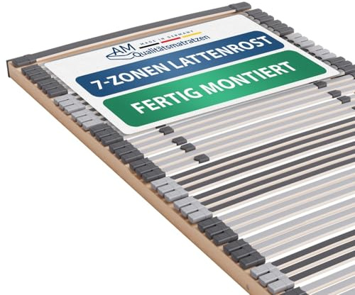 AM Qualitätsmatratzen 7 Zonen Lattenrost 140x200 fertig montiert mit 44 Federleisten - Made in Germany - Ergnomischer & Starrer Lattenrost 140x200cm - Holmabsenkung für Schulter und Becken