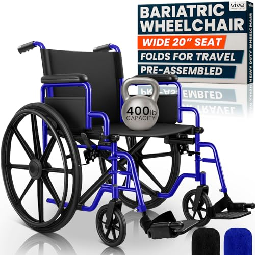 Vive Bariatric Wheelchair for Adults (Supports 400 lbs) - Foldable, Heavy Duty, Manual & Transport Wheel Chair - Portable Senior Drive Travel Scooter for Transfers - Wide 20 Seat