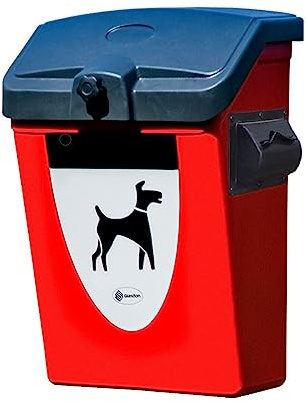 Glasdon Poubelle de propreté canine Terrier 25™ conçue munie de pictogramme – Poubelle pour crottes de chien de 25 L (Rouge & Distributeur de sachets intégré)
