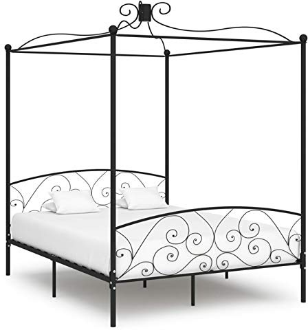 Festnight Himmelbett Gestell 160 x 200 cm Himmelbett Metall Metallbett Schwarz Bettgestell Metall Bettrahmen mit Lattenrost Modern Jugendbett Schlafzimmerbett Schlafzimmermöbel